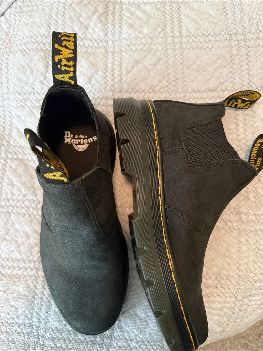 Dr. Martens Black Chelsea Boots with Yellow Welt Stitching